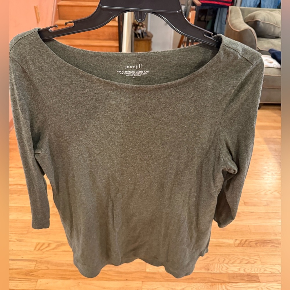 Pure Jill by J.Jill Olive Green Boatneck Layered Tunic Top Size M